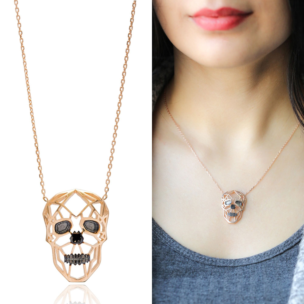 Origami Skull Minimalist Design Sterling Silver Pendant